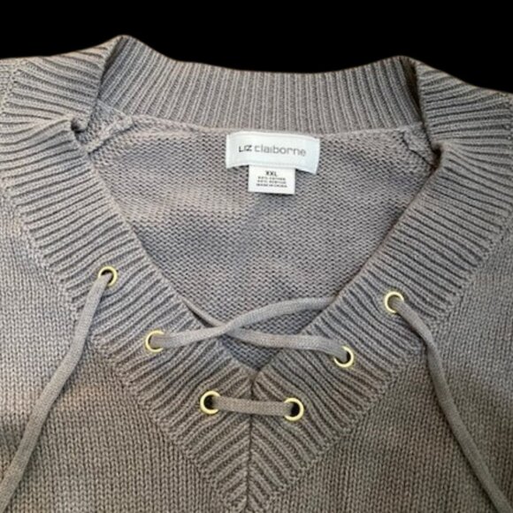 Liz Claiborne XXL Ribbed Sweater V-Neck Lace up Pullover - Picture 5 of 7